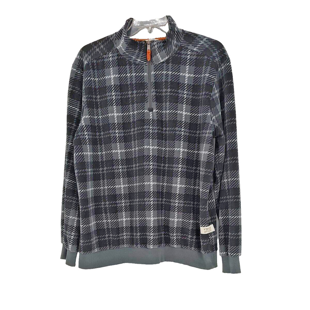 Frye & Co. Men's Green Plaid 1/4 Zip Fleece Pullover Sweater Size XL Long Sleeve